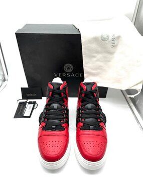 Versace‎ Sneaker Vitello Red Black Medusa High Top Size 40 US  8.5